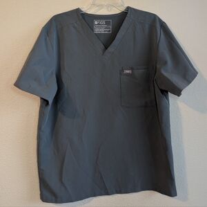 Figs Size Large Men's Grey V-Neck Short Sleeve Scrub Top
